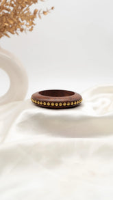 Golden Bead Wooden Bangle (Broad)