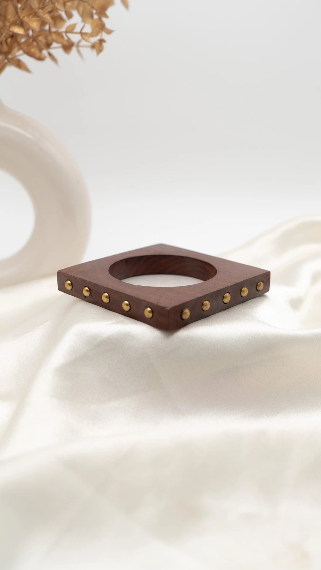 Studded Square Wooden Bangle (Slim)
