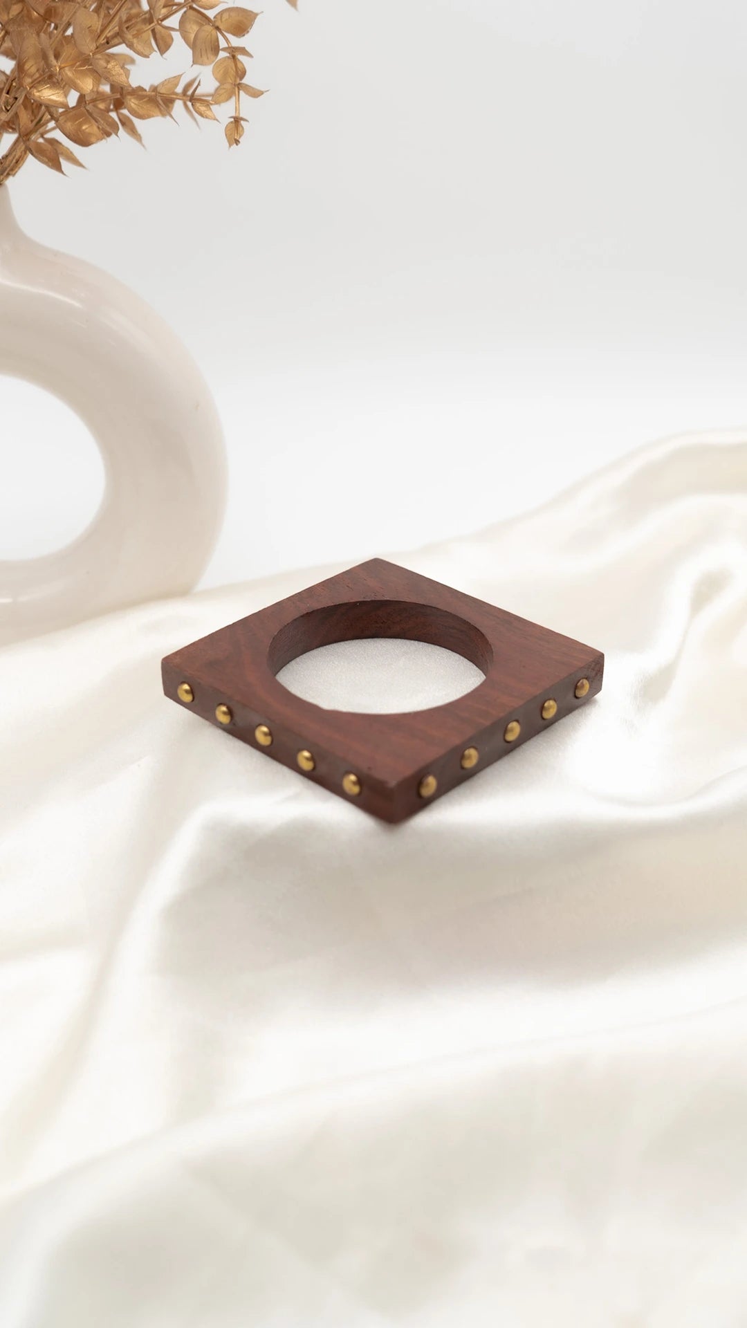 Studded Square Wooden Bangle (Slim)