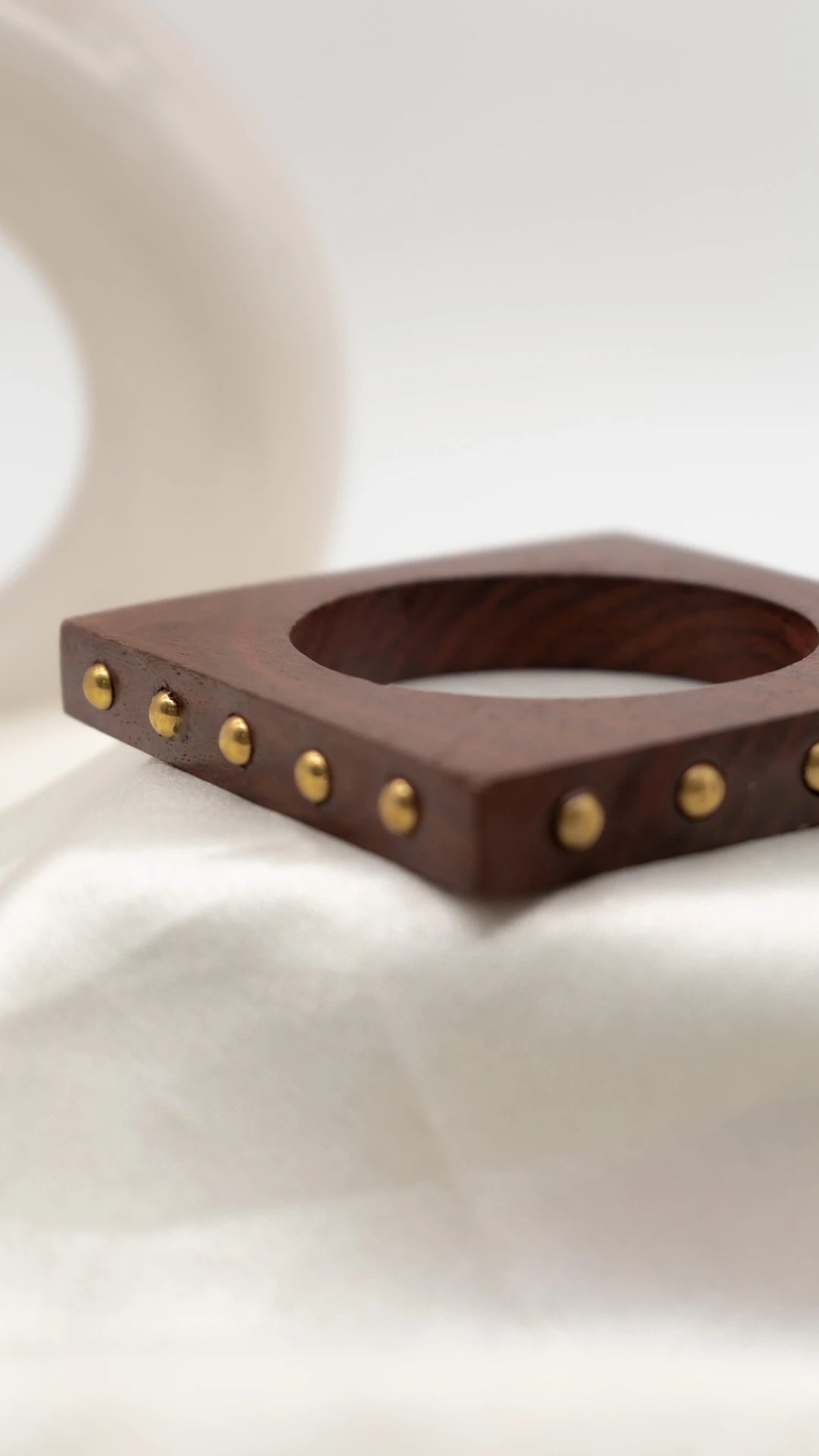 Studded Square Wooden Bangle (Slim)