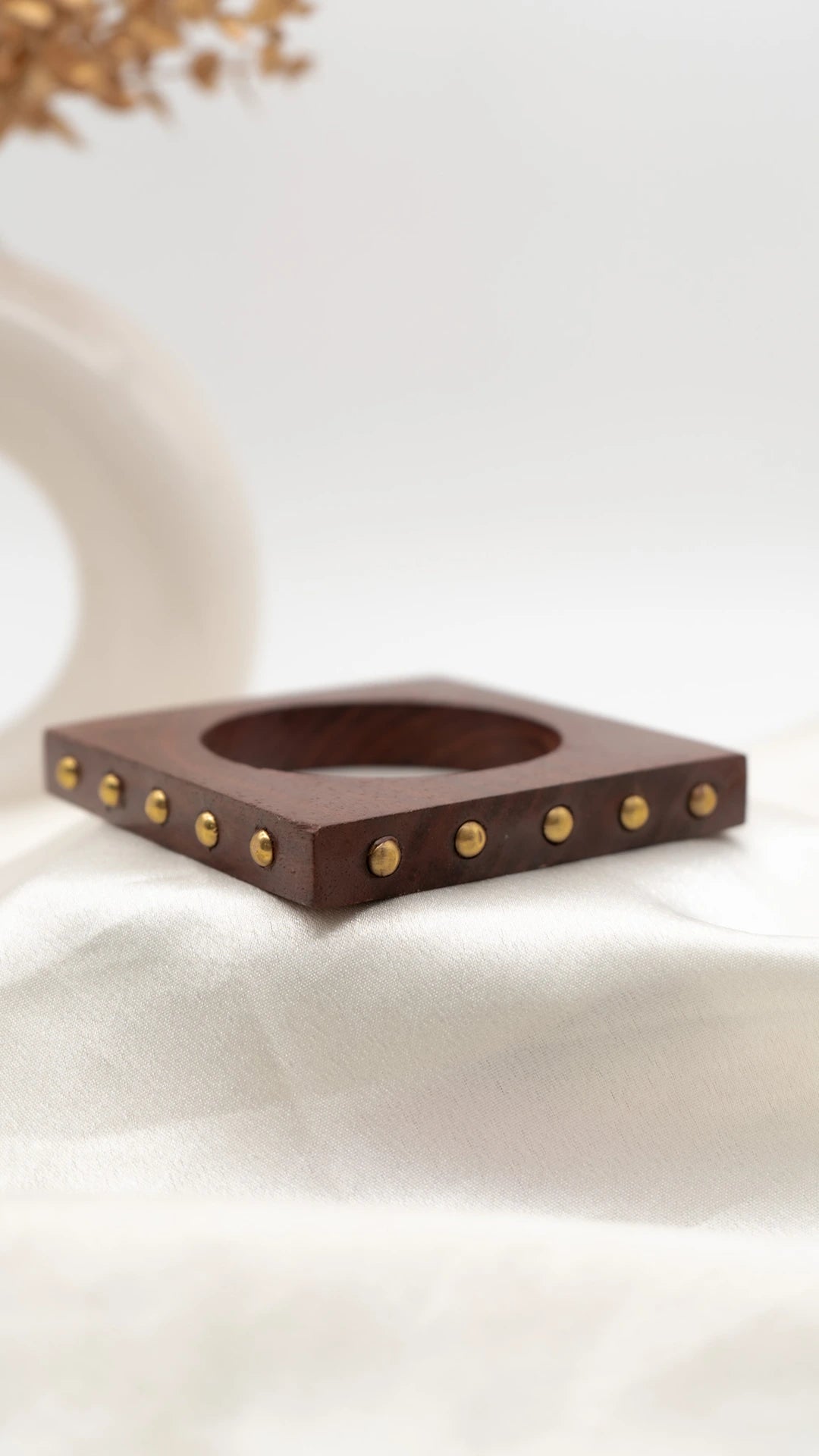 Studded Square Wooden Bangle (Slim)