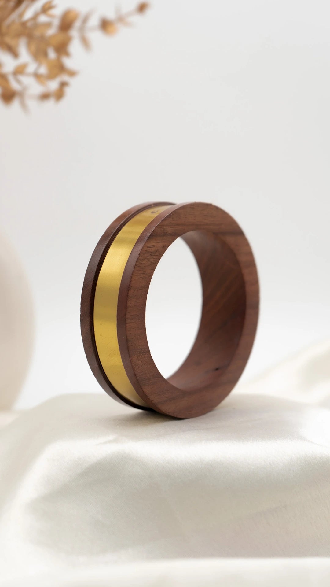 Wood & Gold Stripe Bangle
